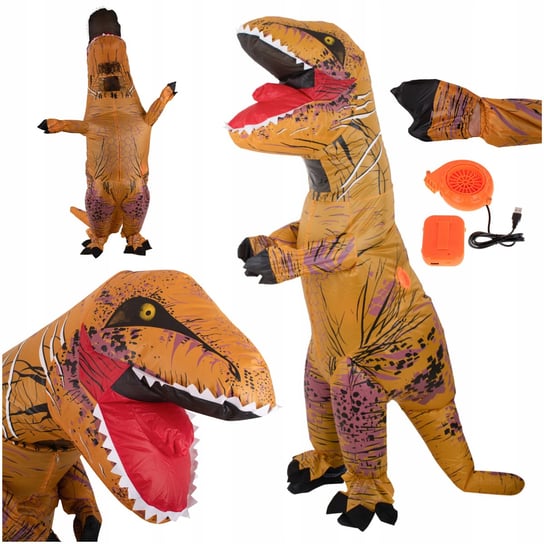 Kostium Strój Karnawałowy Przebranie Dmuchany Dinozaur T-Rex Gigant Brązowy 1.5-1.9M Supertaro Chen
