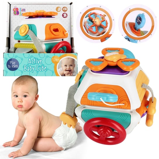 Kostka edukacyjna, zabawka sensoryczna dla dzieci 12m+ BamBam Bam Bam