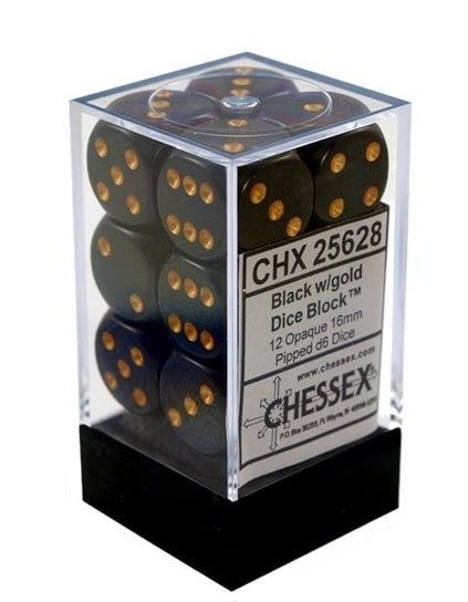 Kostki Black Chessex K6 16mm 12szt. +pudełko Chessex