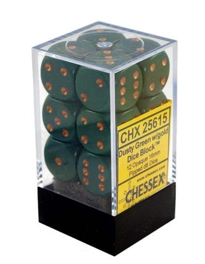 Kostki D Green K6 16mm 12szt. +pudełko,  Chessex Chessex