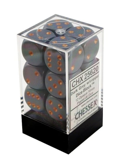 Kostki D. Grey Chessex K6 16mm 12szt. +pudełko Chessex