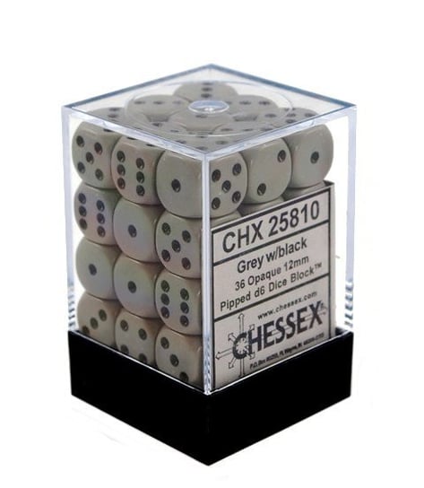 Kostki K6 12mm Chessex Grey 36 szt. + pudełko, gra planszowa Chessex