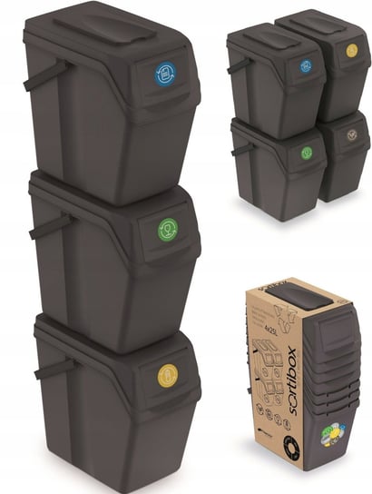 Kosz do segregacji śmieci recykling SORTIBOX 3x25 litrów Prosperplast PROSPERPLAST