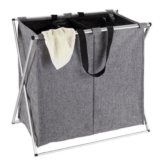 Kosz materiałowy na pranie DUO z 2 przegrodami, składany pojemnik z aluminiowym stelażem - 2 x 60 l, 57 x 59 x 38 cm, WENKO Wenko