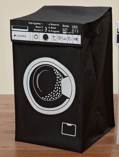 Kosz na pranie w kształcie pralki, czarny, 60x36 cm SkandynawskiDom