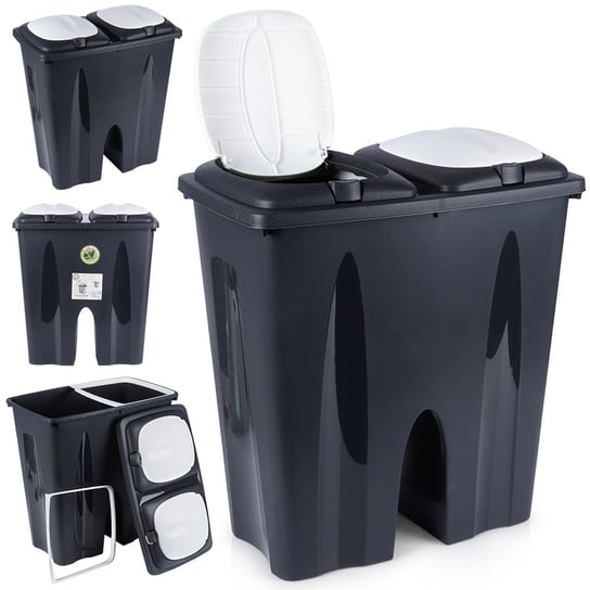 Kosz na śmieci odpady śmietnik plastikowy podwójny czarny do segregacji 2-komorowy 2x25l Vilde