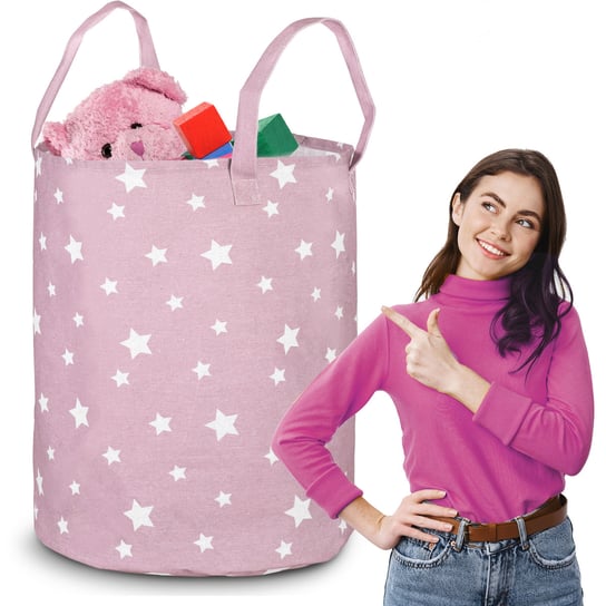 Kosz na zabawki, torba, pojemnik Nukido 35 x 60 cm różowy w gwiazdki Nukido