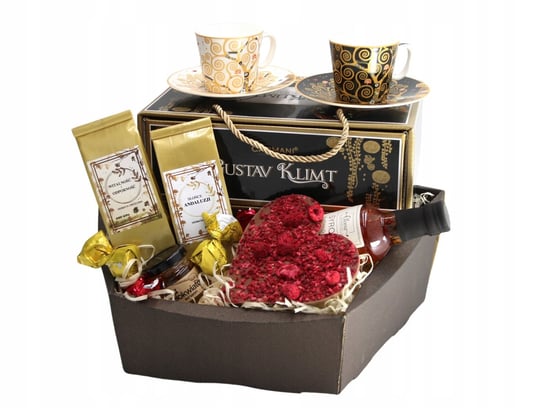 Kosz prezentowy z filiżankami Klimta i herbatą na Ślub, Dzień Kobiet AMD Gifts