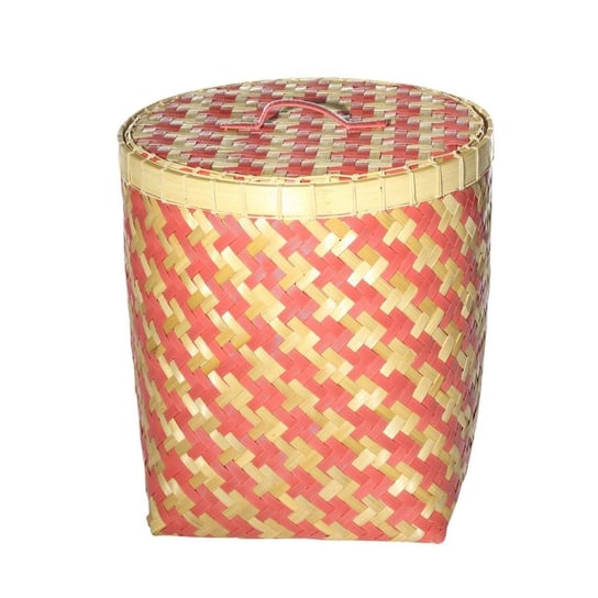 Kosz z pokrywą DEKORIA Stripes, brązowo-czerwony, 45x45x47 cm Dekoria