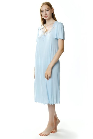 Koszula nocna damska Beatriz za kolano : Kolor - Niebieski, Rozmiar - 38 Mewa Lingerie