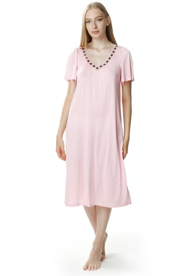 Koszula nocna damska Lilia z haftowaną aplikacją : Kolor - Różowy, Rozmiar - 40 Mewa Lingerie