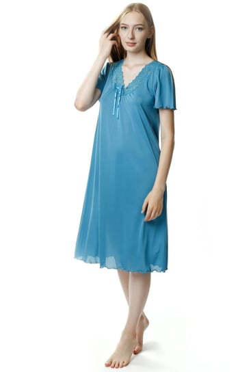 Koszula nocna Doris damska z krótkim rękawkiem : Kolor - Morski, Rozmiar - 48 Mewa Lingerie