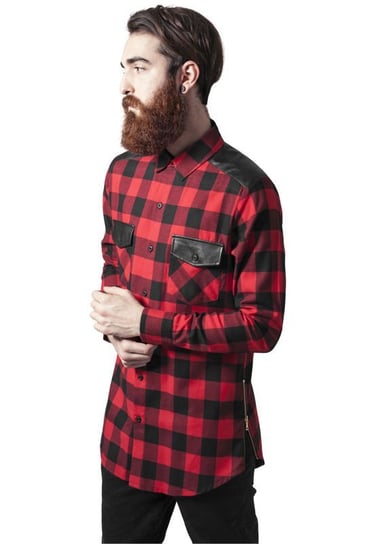 koszula SIDE-ZIP LEATHER SHOULDER FLANELL SHIRT blk/red-S Urban Classics