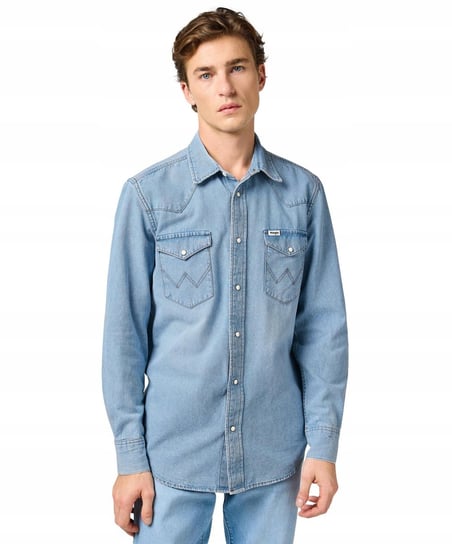 Men's Wrangler® Logo Long Sleeve Western Snap Shirt In Larkspur - Los