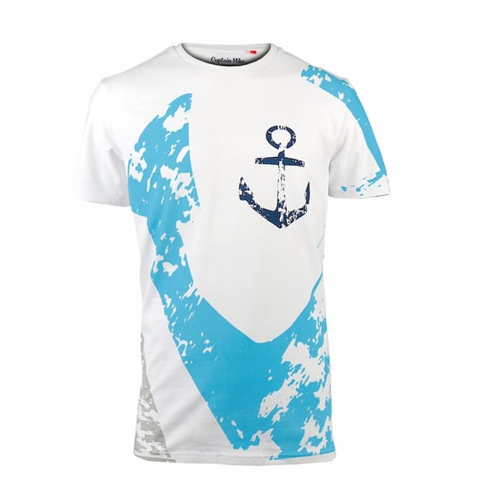Koszulka bawełniana męska T-shirt biała kotwica Captain Mike® L Captain Mike