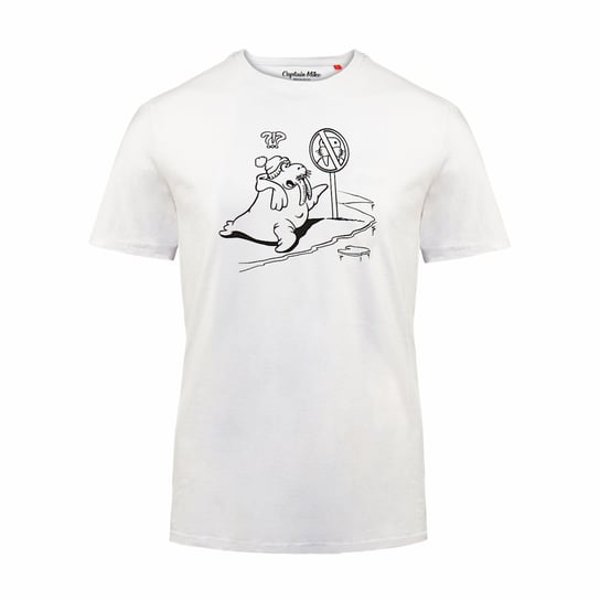 Koszulka bawełniana męska T-shirt biała ZAKAZ MORSOWANIA Captain Mike® L Captain Mike