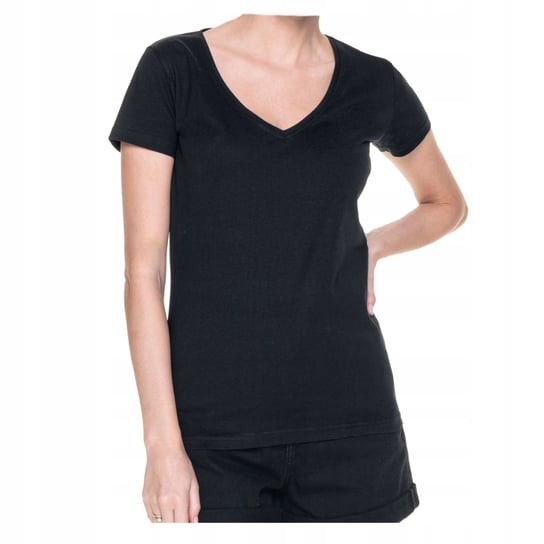Koszulka damska bawełniana v-neck w serek z krótkim rękawem czarny XXL Promostars