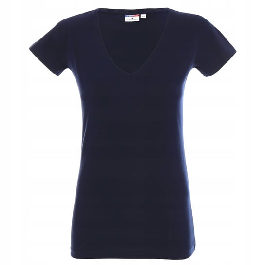 Koszulka damska bawełniana v-neck w serek z krótkim rękawem granatowy M Promostars