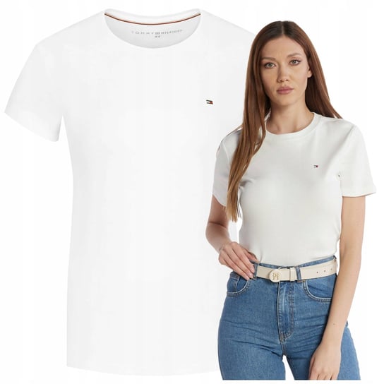 Koszulka Damska Biała Tommy Hilfiger Bawełniana Elegancka na sportowo Koszulka Damska Biała Tommy Hilfiger Bawełniana Elegancka na sportowo r.L Tommy Hilfiger