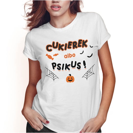 KOSZULKA DAMSKA T-SHIRT HALLOWEEN CUKIEREK ALBO PSIKUS SUPER JAKOŚĆ PolskaKoszulka