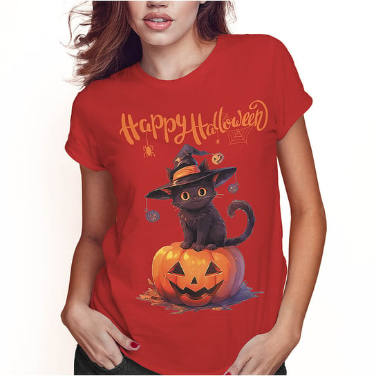 KOSZULKA DAMSKA T-SHIRT HALLOWEEN KOT CZAROWNICA DYNIA SUPER JAKOŚĆ PolskaKoszulka