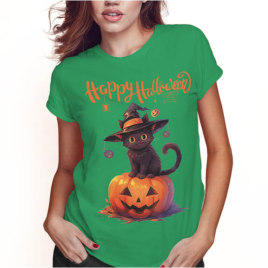 KOSZULKA DAMSKA T-SHIRT HALLOWEEN KOT CZAROWNICA DYNIA SUPER JAKOŚĆ PolskaKoszulka