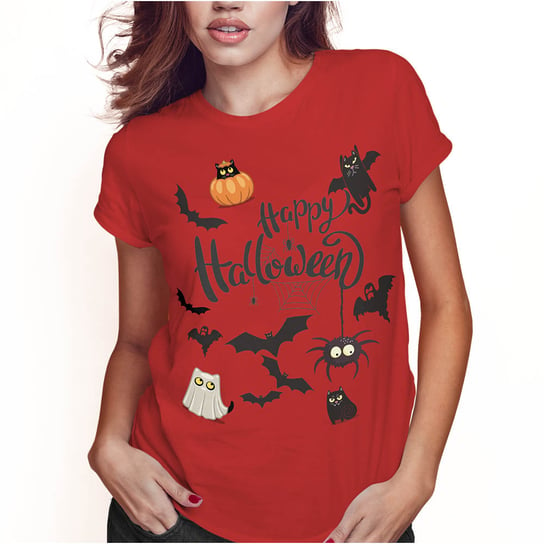 KOSZULKA DAMSKA T-SHIRT HAPPY HALLOWEEN KOTY KOTKI SUPER JAKOŚĆ PolskaKoszulka