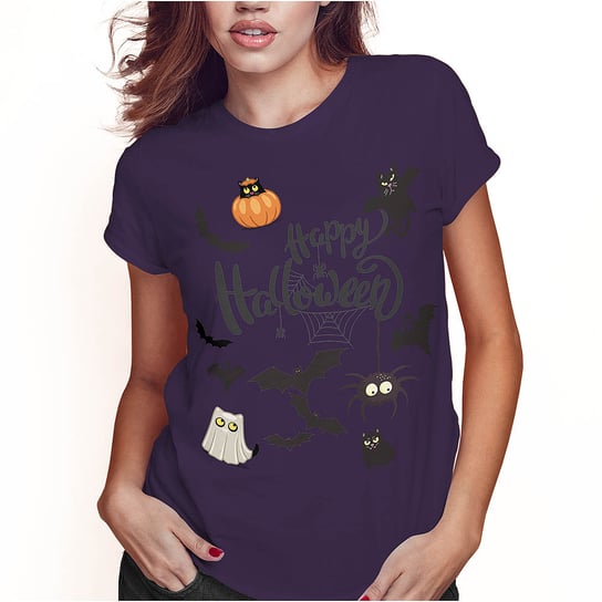 KOSZULKA DAMSKA T-SHIRT HAPPY HALLOWEEN KOTY KOTKI SUPER JAKOŚĆ PolskaKoszulka