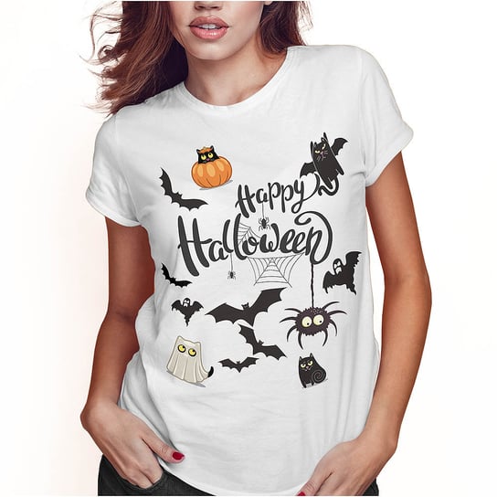 KOSZULKA DAMSKA T-SHIRT HAPPY HALLOWEEN KOTY KOTKI SUPER JAKOŚĆ PolskaKoszulka