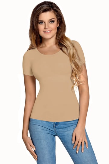 Koszulka damska z krótkim rękawem CARLA jasnobeżowa  XL BABELL