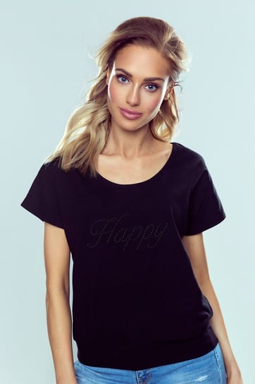 Koszulka damska z krótkim rękawem z połyskującym napisem Happy Eldar czarna  L Eldar