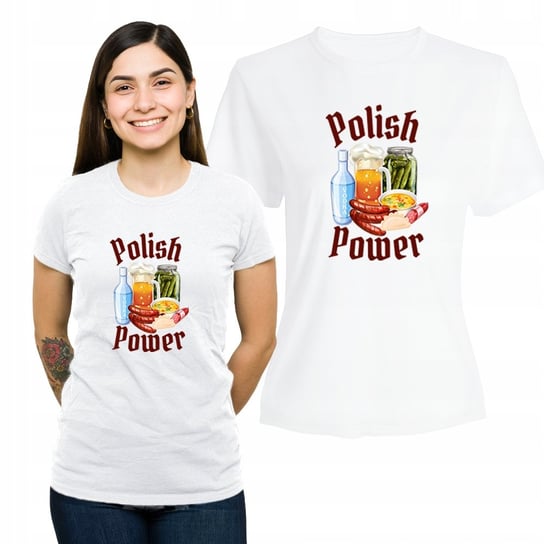 Koszulka Damska z Nadrukiem Bawełniany T-shirt na Prezent Polish Power L Plexido