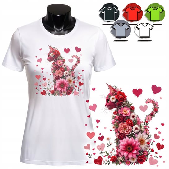 Koszulka Damska Z Nadrukiem T-Shirt - Kwiecisty Kot - S WORLD CASE