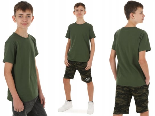 Koszulka dla chłopca, t-shirt, produkt polski - 122 CIEMNA ZIELEŃ / KROPEK Inna marka