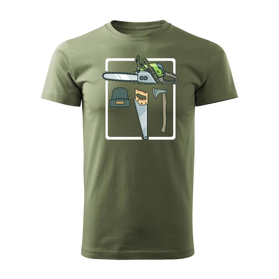 Koszulka dla drwala drwal z drwalem dla pilarza pilarz drewno męska khaki REGULAR-XL TUCANOS