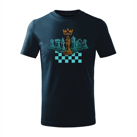 Koszulka dla dzieci dziecięca szachy dla szachisty z szachami w szachy granatowa-134 cm/8 lat TUCANOS