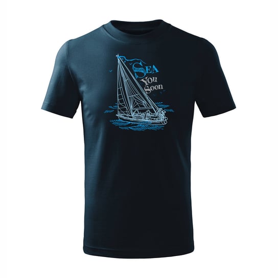 Koszulka dla dzieci z jachtem jacht żaglówką żaglówka yacht regaty granatowa-122 cm/6 lat TUCANOS