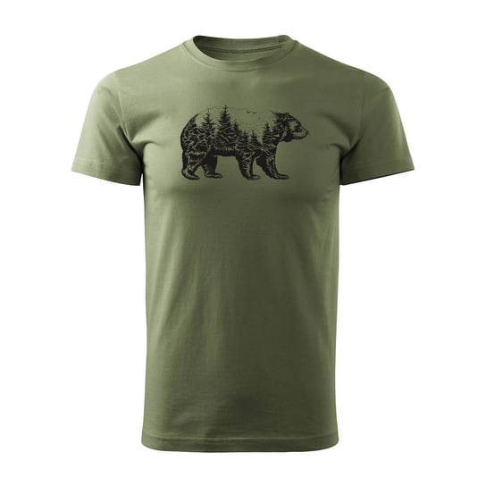 Koszulka dla leśnika z niedźwiedziem niedźwiedź misiek las góry męska khaki REGULAR-M TUCANOS