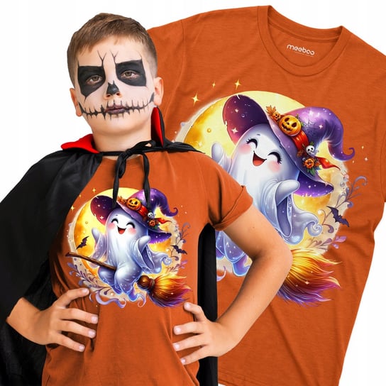 Koszulka DZIECIĘCA na Halloween Miły Duszek z Księżycem na Miotle i Meeboo