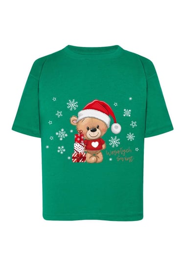 Koszulka dziecięca świąteczny miś zielona Tup Tup