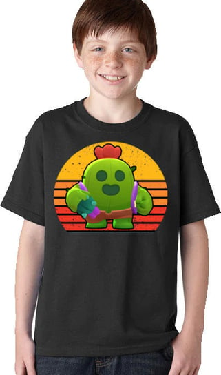 KOSZULKA DZIECIĘCA T-SHIRT BRAWL STARS SPIKE LEON BAWEŁNA CZARNA 128 P138 JHK