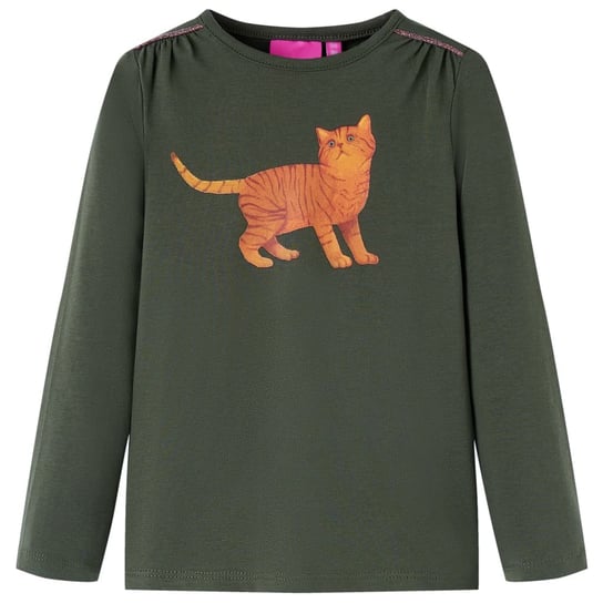 Koszulka dziecięca z długimi rękawami, z kotem, khaki, 92 vidaXL