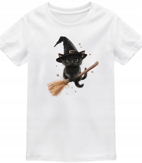 Koszulka dziecięca zabawny czarny Kotek na miotle na Halloween t-shirt Inna marka