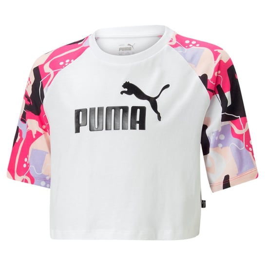 Koszulka dziewczęca Puma ESS+ STREET ART RAGLAN AOP biała 67350702-128 Puma