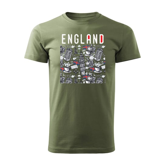 Koszulka England Londyn dla anglisty nauczyciela angielskiego męska khaki REGULAR-L TUCANOS