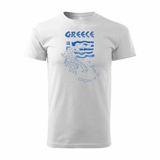 Koszulka Grecja Mapa Grecji Zakyntos Kefalonia Kreta Rodos męska biała REGULAR-L TUCANOS