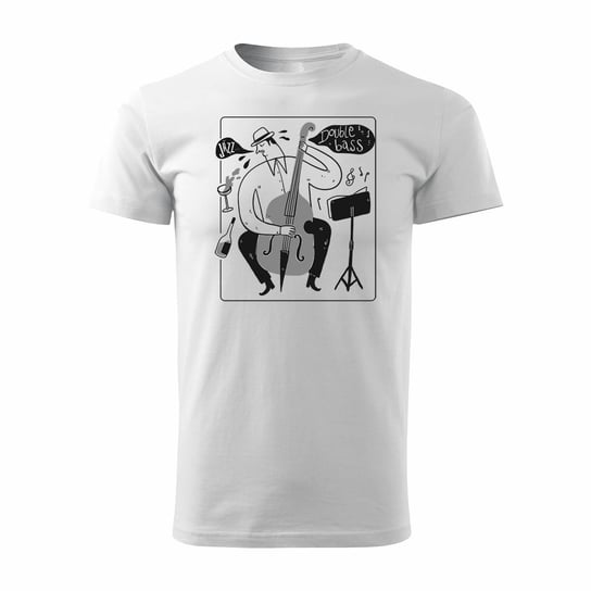 Koszulka jazz kontrabas dla muzyka jazzman muzyk męska biała REGULAR-XXL TUCANOS