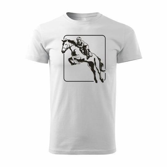Koszulka jeździecka z koniem dla dżokeja koń męska biała REGULAR-L TUCANOS