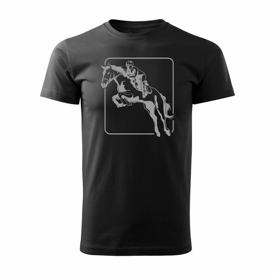 Koszulka jeździecka z koniem dla dżokeja koń męska czarna REGULAR-L TUCANOS