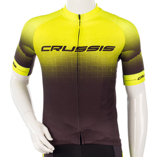 Koszulka kolarska z krótkim rękawem T-shirt Crussis, Czarny-fluo żółty, L Crussis